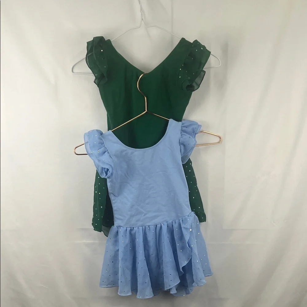 Girls Tutu Leotard - Arshiner - 2 Pack -Blue and Green - Sparkle -Size 130 & 140